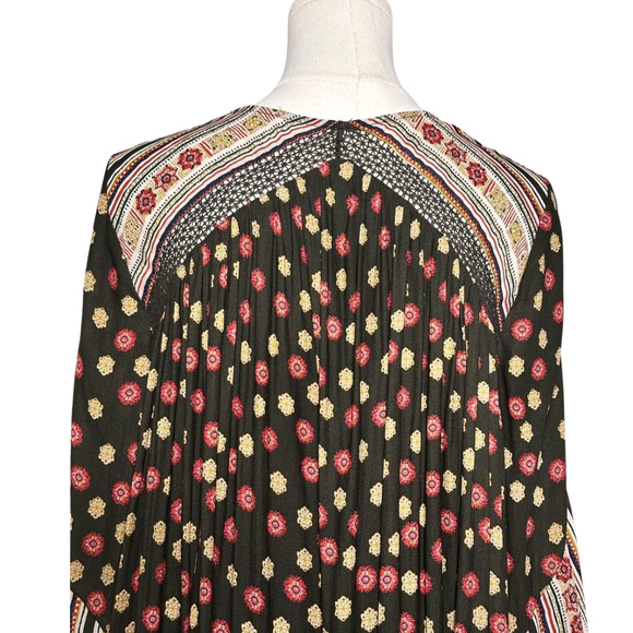 Free People Olive Green White Deep V Neck Lace Up Tunic Mini Dress Small - Picture 8 of 12